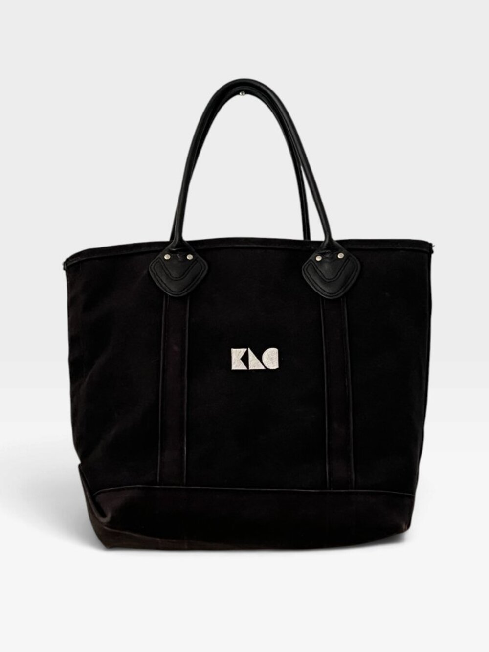 LL Bean Boat and Tote Large Black Leather Handles USA Corporate Logo Canvas